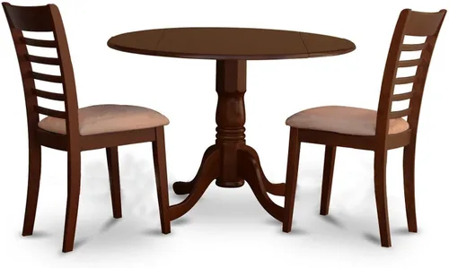 East West Furniture DLML3-MAH-C - Juego de comedor de 3 piezas que contiene una mesa de comedor redonda con gotas y 2 sillas tapizadas de tela de