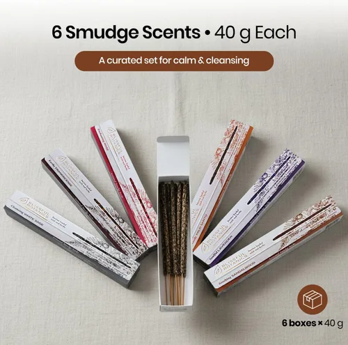Miniatura 2 de Tulasi - Paquete de regalo de varillas de incienso para limpiar – 6 aromas x 40g cada una – Salvia blanca, palo santo, lavanda, incienso, sándalo