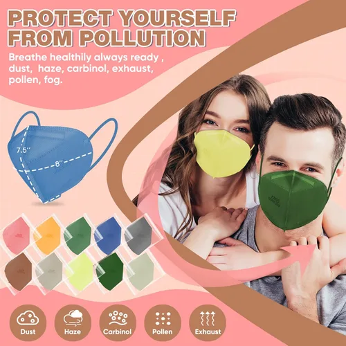 Miniatura 5 de XDX Mascarillas KN95, 60 mascarillas KN95 rosas envueltas individualmente para adultos, mascarillas transpirables de 5 capas desechables con negro