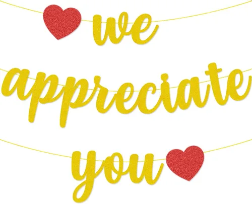 Miniatura 5 de Cartel con texto en inglés "We Appreciate You" con purpurina negra de agradecimiento a los empleados, maestros, doctores, enfermeras, personal, Negro