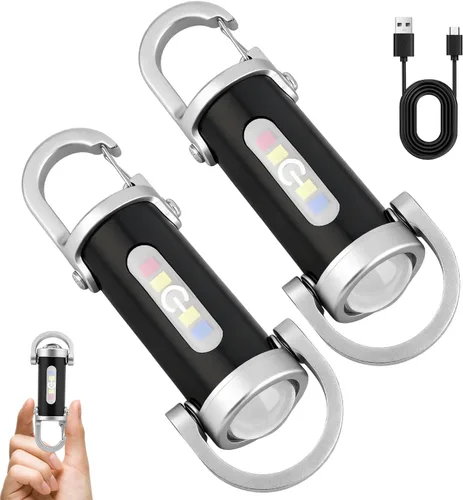 2 linternas de llavero brillantes recargables portátiles, mini USB LED llavero de luz de trabajo, 7 modos de iluminación, para camping, búsqueda y