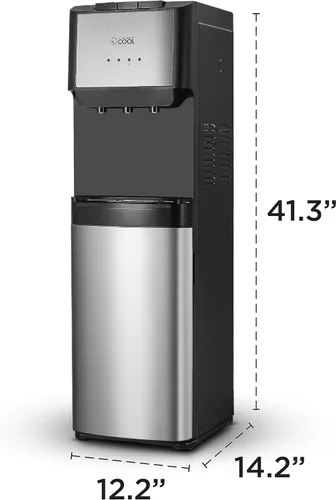 Miniatura 7 de Commercial Cool Dispensador de agua de carga inferior, para botellas de agua de 3 o 5 galones, color negro con puerta y borde de acero inoxidable