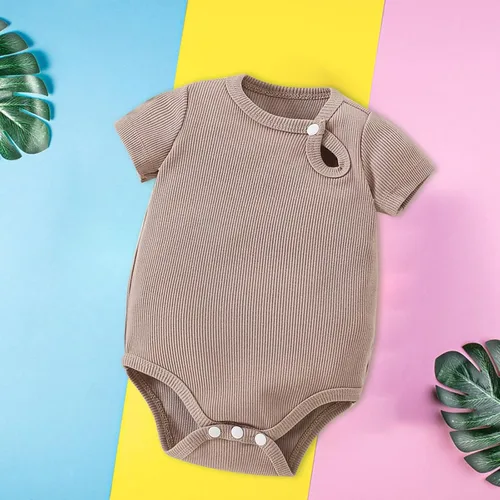 Miniatura 3 de Mameluco unisex de algodón para bebé, niña de manga corta, color sólido, enterizo de verano lindo a la moda, S