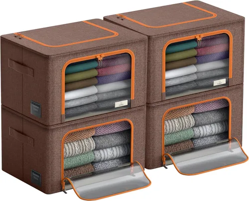 Miniatura 7 de Contenedores de almacenamiento con marco de metal, bolsas organizadoras de ropa apilables y plegables, contenedores de almacenamiento de tela Oxford