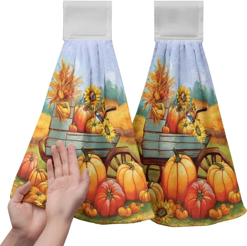 Miniatura 21 de Juego de 2 toallas de cocina colgantes de hojas tropicales de verano, color verde, hojas de palmera, con bucles para colgar, suaves y absorbentes