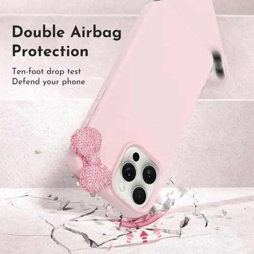 Miniatura 3 de Funda Linda para iPhone 13 de 6.1 Pulgadas con Protector de Pantalla HD, Fundas de Teléfono con Arco de Pedrería de Color Rosa para Mujeres Niñas