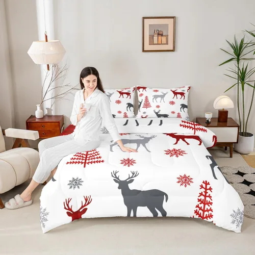 Miniatura 32 de Erosebridal Juego de edredón de Papá Noel tamaño matrimonial para niños y niñas, edredón de plumón de Feliz Navidad, juego de ropa de cama