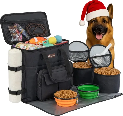 Miniatura 8 de Modoker Bolsa de comida para perros, juego de viaje aprobado por aerolíneas, organizador portátil de accesorios de pañales con 2 contenedores de Rosa