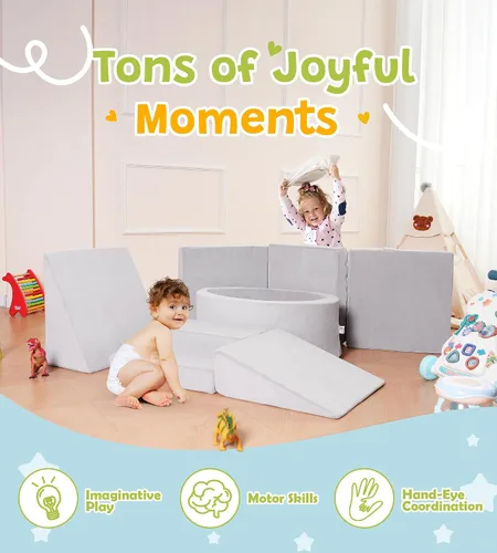 Miniatura 4 de Elftopia Bloques de escalada de espuma con pozo de bolas y escaleras para niños pequeños de 1 a 3 años, juego suave para gatear en interiores, juego
