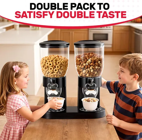 Miniatura 5 de Dispensador de cereales de doble control para encimera, paquete de 2 recipientes de cereales de 2 litros con tapas herméticas, dispensador giratorio