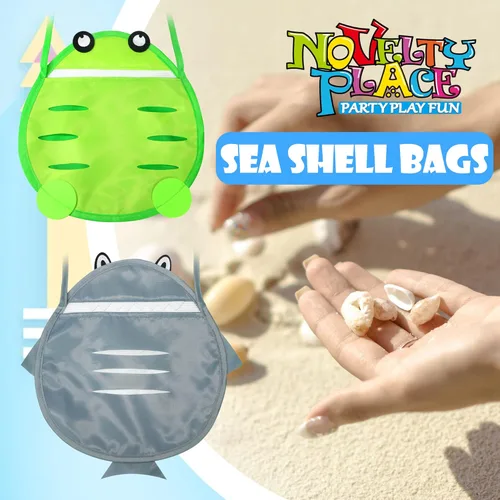 Miniatura 5 de Novelty Place Bolsa de concha marina para niños, bolsa de conchas de malla con correa para niños, bolsa de arena de playa, conchas de mar, verde