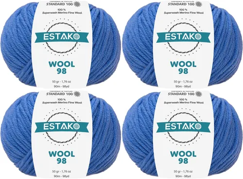 Miniatura 18 de Estako Lana 98 100% Lana Merina Superwash Lana Media Lana Lana Suave Tejido y Crochet Hilo 1.76 oz (50gr) 98 yds (295.3 ft) (6147 - Off White)