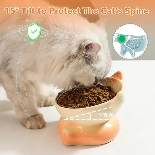 Miniatura 3 de Cuencos elevados para gatos, cuencos elevados para gatos de interior, cuencos inclinados de comida para gatos aptos para bigotes, lindo cuenco