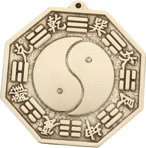 Miniatura 3 de LIFKOME 3 espejos tradicionales chinos de madera Bagua, adornos de espejo Bagua de cobre chino, latón de montaña, espejo convexo de Bagua