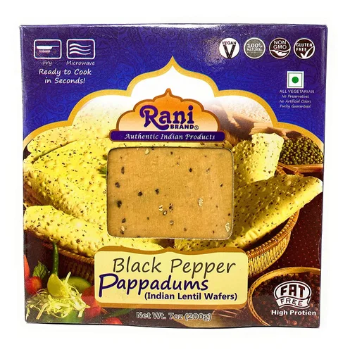 Miniatura 6 de Rani Pappadums (aperitivo de oblea de lentejas indias) Papad de pimienta negra, 7 onzas (7.05 oz) aproximadamente 15 unidades, 7 pulgadas, paquete