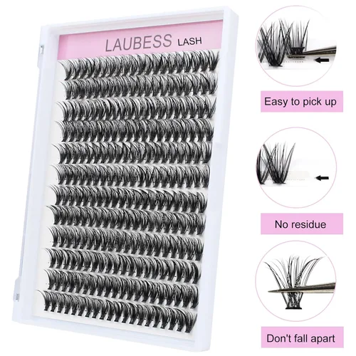 Miniatura 6 de Extensiones de pestañas en racimo DIY 40D 0.05 Bandeja mixta Extensiones de pestañas en racimo Rizado D Extensiones de pestañas naturales