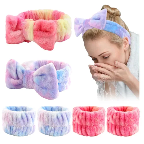 Miniatura 12 de WHAVEL Juego de 6 diademas y pulseras de spa, cintillo de lavado facial, muñequeras para lavar la cara, maquillaje, cuidado de la piel, banda