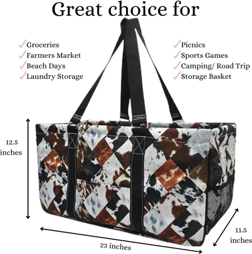 Miniatura 351 de NGIL Bolsa de comestibles reutilizable extra grande plegable de gran tamaño para comestibles, almacenamiento, picnic, playa, Bronco-negro occidental
