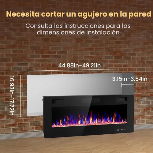 Miniatura 2 de Electactic Chimenea eléctrica de 50 pulgadas, ultrafina, empotrada y montada en la pared con control remoto, calentador de chimenea, temporizador