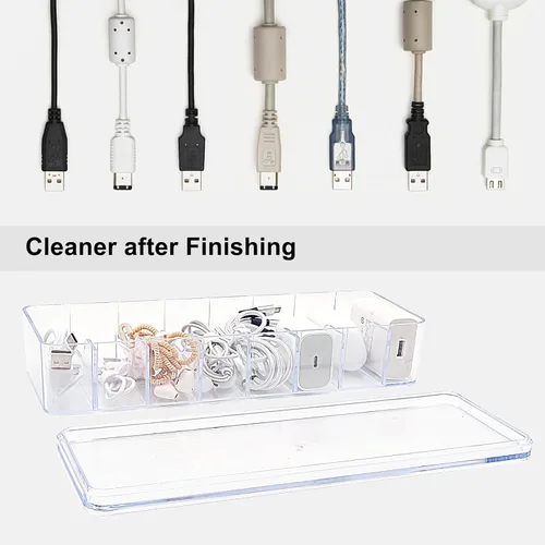 Miniatura 6 de Paquete de 2 cajas organizadoras de cables con bridas de alambre, caja de almacenamiento de cable de plástico con tapa para organizadores de oficina