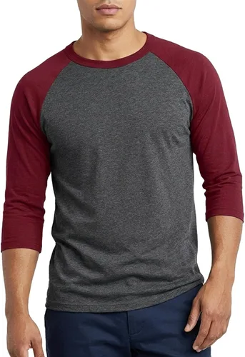 Miniatura 25 de Camiseta de béisbol raglán para hombre, de algodón, dos tonos, casual, atlética