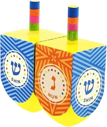 Miniatura 11 de The Dreidel Company Dreidels de Hanukkah de madera pintada a mano, extra grande, paquete de 10 diseños retro Dreidel 2-Multicolor