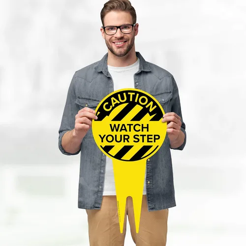 Miniatura 4 de Caution Watch Your Step Letrero de 11 x 21 pulgadas, estacas integradas de alta resistencia, uso en interiores y exteriores, compuesto de aluminio