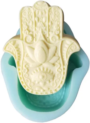 Hamsa Lotus in The Palm - Molde de silicona para jabón de mano Khamsah Hamsa, molde de silicona para hacer jabón de bricolaje a mano de Fátima
