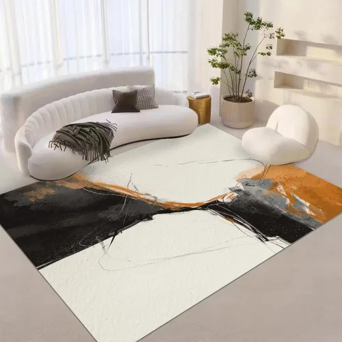 Nordic Retro Style Area Rug, 2x3ft Abstract Orange-Gray-Beige Indoor Floor Rug, Non-Slip Easy to Clean Carpet Soft Durable for Bedroom Living Room