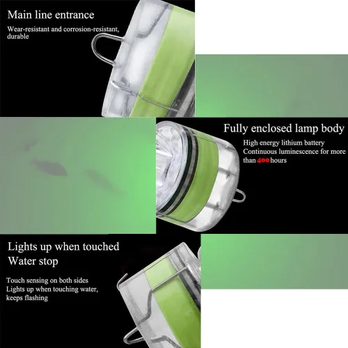 Miniatura 6 de Paquete de 10 luces LED de caída profunda de pesca, luces LED estroboscópicas intermitentes de colores, luz de pesca subacuática, atractantes Verde