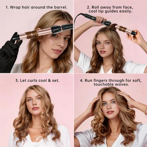 Miniatura 3 de Hahahope 1 Inch Ceramic Curling Wand for Loose Waves, Extra Long Barrel Hair Curler for Medium to Long Hair, 2 Adjustable Temperatures, Global