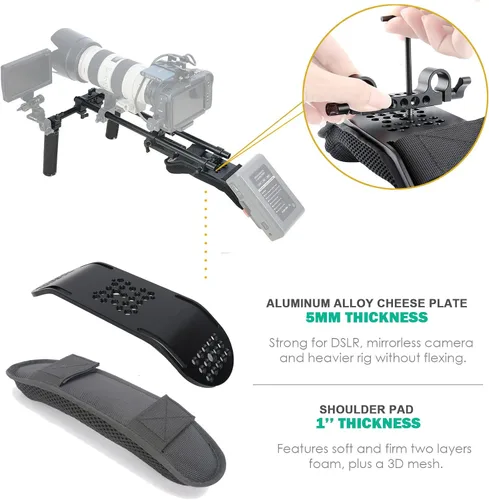 Miniatura 3 de NICEYRIG Sistema de soporte de plataforma de hombro de 0.591 in con soporte de placa base elevadora, kit de mango de barra y riel de varilla
