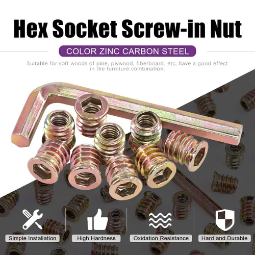 Miniatura 5 de Swpeet 60 piezas de insertos de madera chapados en zinc de 1/4"-0.787 x 0.394 in de color acero al carbono y taladro giratorio de 0.433 in con 1 kit