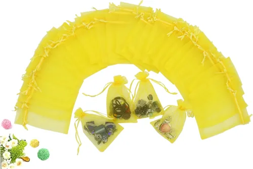 Wuligirl 100 piezas colorido cordón de organza joyas monedas bolsa de regalo boda fiesta favor bolsas de caramelos Amarillo