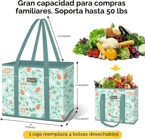 Miniatura 3 de BALEINE Paquete de 3 bolsas de comestibles reutilizables, bolsas de compras plegables para comestibles con parte inferior reforzada y asas