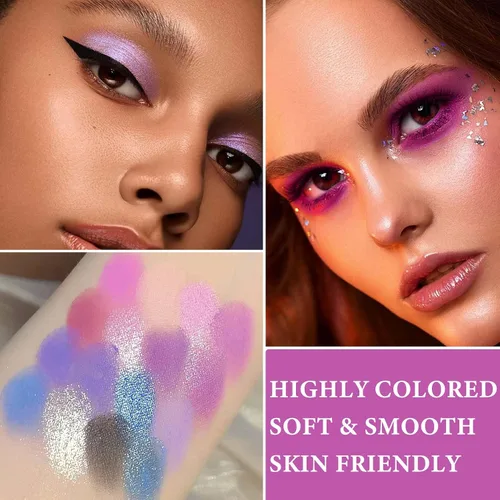 Miniatura 4 de Paleta de sombra de ojos morada con purpurina, paleta de maquillaje de sombra de ojos mate brillante, paleta de maquillaje altamente pigmentada