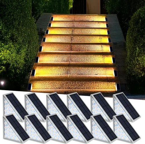 Miniatura 2 de AUDLES Luces solares LED impermeables para escaleras, luces de escalera para exteriores, luces solares blancas cálidas IP67, luces decorativas