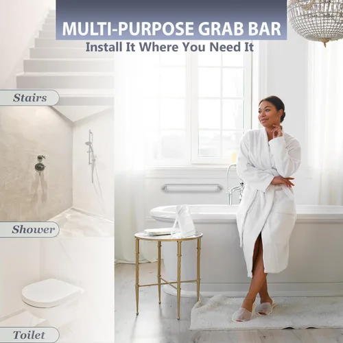 Miniatura 8 de Barra de agarre para bañera ducha – 1.5 pulgadas de diámetro / Escaleras cama inodoro baño / asistencia de soporte y barandilla de seguridad / acero
