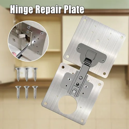 Miniatura 6 de Placa de reparación de bisagras de gabinete, kit de soportes de reparación de bisagras de acero inoxidable, kit de placa de reparación de bisagras