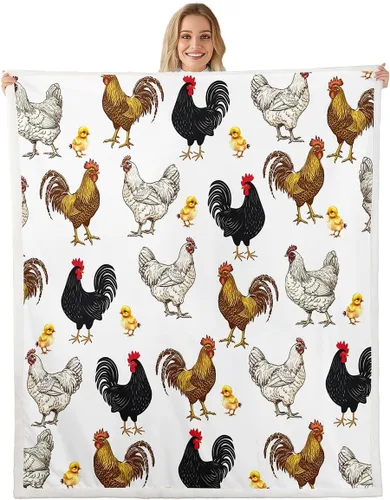 Miniatura 30 de Erosebridal Rooster Fleece Throw Blanket 40"x50" for Bedroom Living Rooms Sofa Couch,Chicken Farmhouse Sherpa Blanket,Wildflower Fuzzy Plush