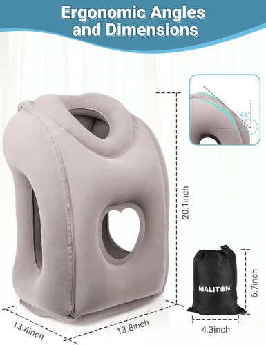 Miniatura 2 de Maliton Almohada inflable de viaje para avión cómodo para dormir para aliviar el dolor de cuello y hombros, almohada inflable de cabeza de apoyo Gris