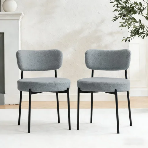 Miniatura 11 de Juego de 2 sillas de comedor negras Stabrech, sillas de comedor con respaldo curvo, sillas de comedor modernas de bouclé tapizadas para la sala