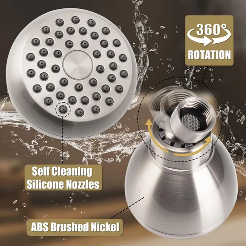 Miniatura 3 de AISOSO Cabezales de ducha de alta presión, cabezales de ducha de 3 pulgadas con rotación de 360 grados y boquillas de silicona para una ducha Níquel