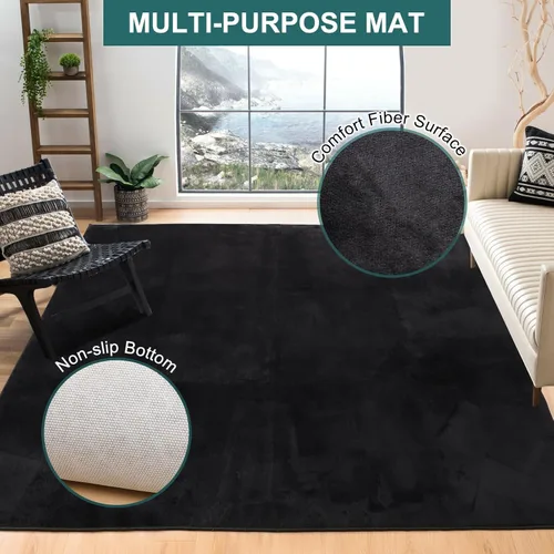 Miniatura 4 de Tapete para silla de oficina, 75 x 60 pulgadas, tapete grande para sillas para suelos duros, alfombra de tela de franela para superficie dura, Negro