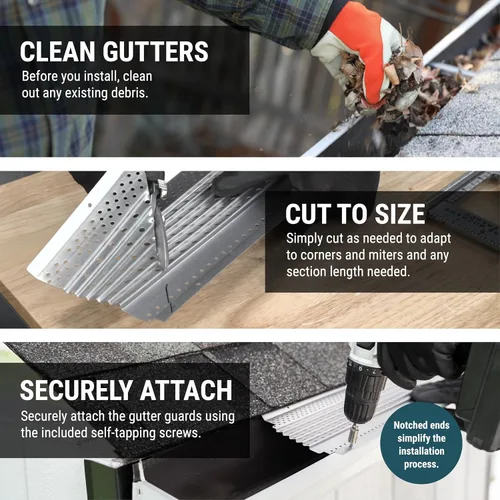 Miniatura 7 de GUTTERHAWK GUTTER GUARD - Kit de protector de canalones de aluminio negro de 48 pies (nominal). Incluye tornillos. Compatible con canalones de 5