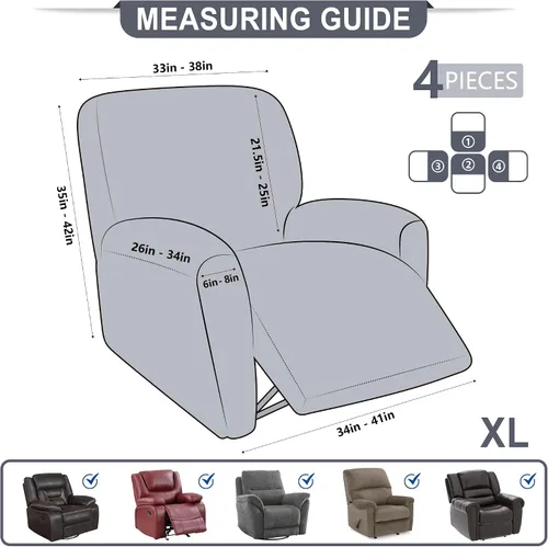 Miniatura 2 de ANARACHON Fundas para sillas reclinables con aspecto de cuero, funda elástica de 4 piezas, funda suave para silla reclinable, protector de muebles