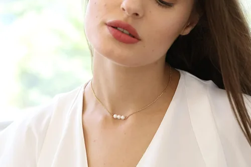 Miniatura 5 de Wunionup - Collar simple con perla pequeña - Gargantilla con pequeña perla piedra natal de junio para mujer, resistente