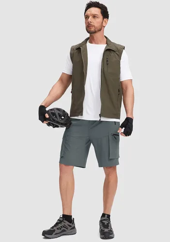 Miniatura 6 de Bikewa Pantalones cortos de ciclismo de montaña para hombre, con acolchado 3D, ajuste holgado, con bolsillos con cremallera
