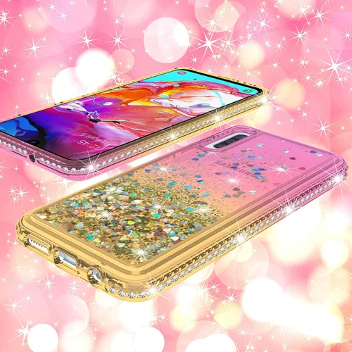 Miniatura 4 de Funda para Samsung Galaxy A70, diseño de arena movediza con purpurina brillante y diamantes de imitación de TPU líquido colorido para Samsung Galaxy