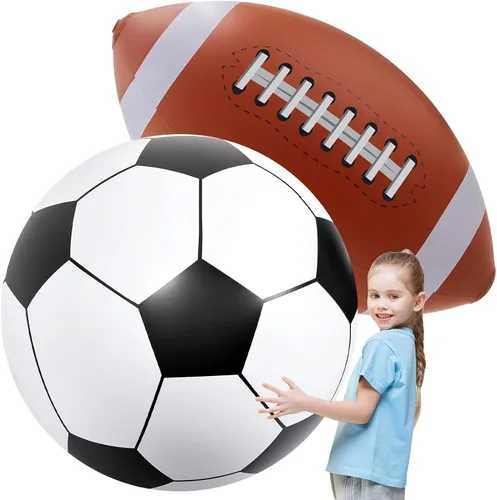 Miniatura 16 de Lewtemi 2 unidades de fútbol y baloncesto inflables gigantes de 27 pulgadas, bolas de playa inflables grandes, globos de gran tamaño para fiesta